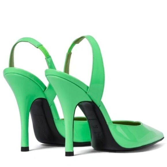 The Attico Lola Patent Leather Pointed Toe Slingback Pumps in Fluo Green Size 38 - Picture 3 of 15